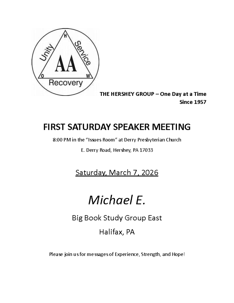 The Hershey Group 1st Saturday Speaker Meeting