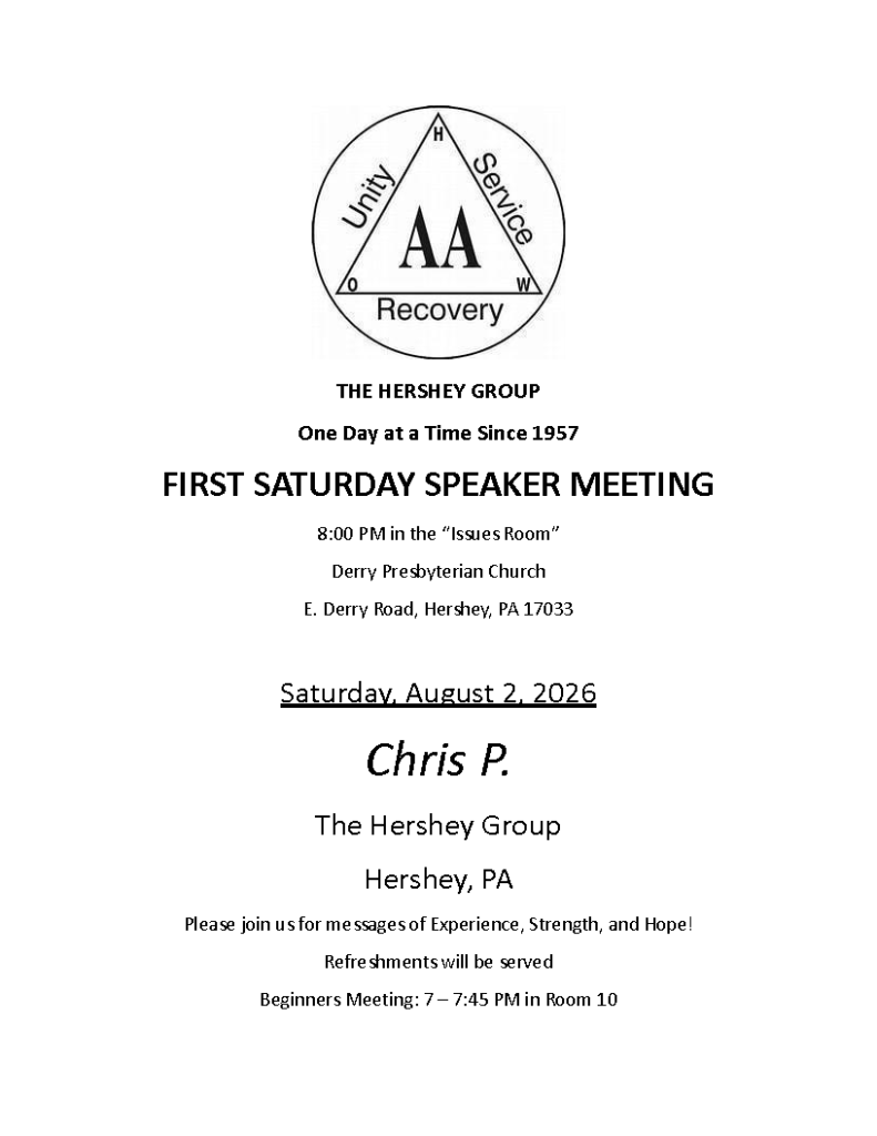 The Hershey Group First Saturday Speaker Meeting
