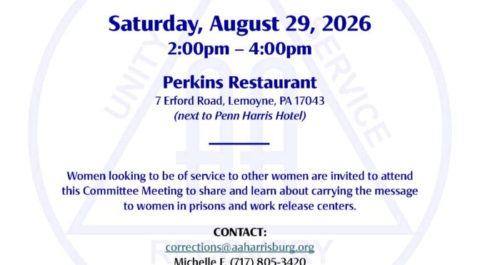 Women's Corrections Committee meeting flyer (8-29-2026)