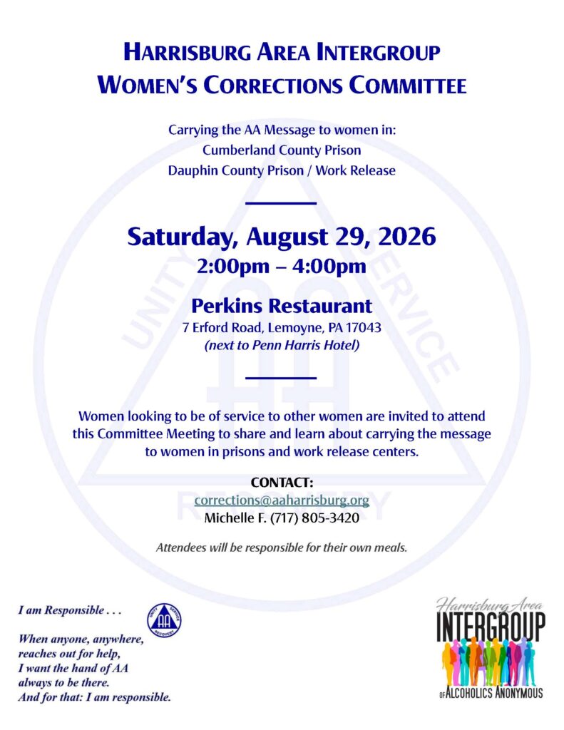 Women's Corrections Committee meeting flyer (8-29-2026)